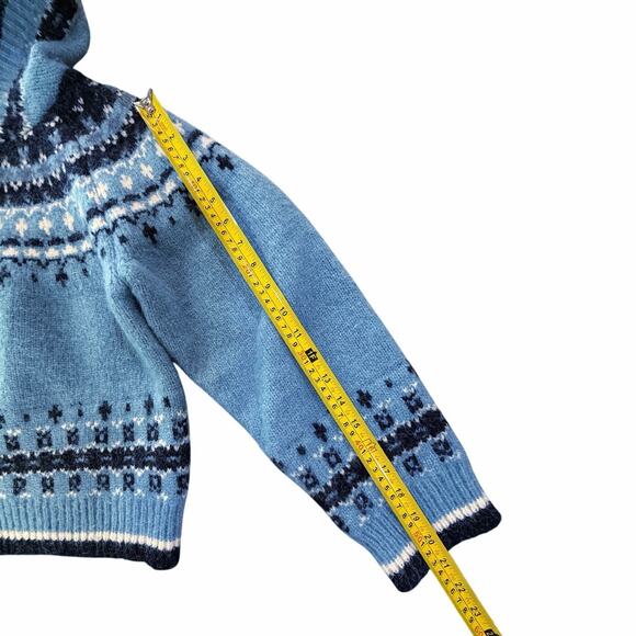 VTG Handmade Fair Isle Nordic Wool Cropped Hooded Cardigan Knit Sweater Medium - Picture 12 of 16